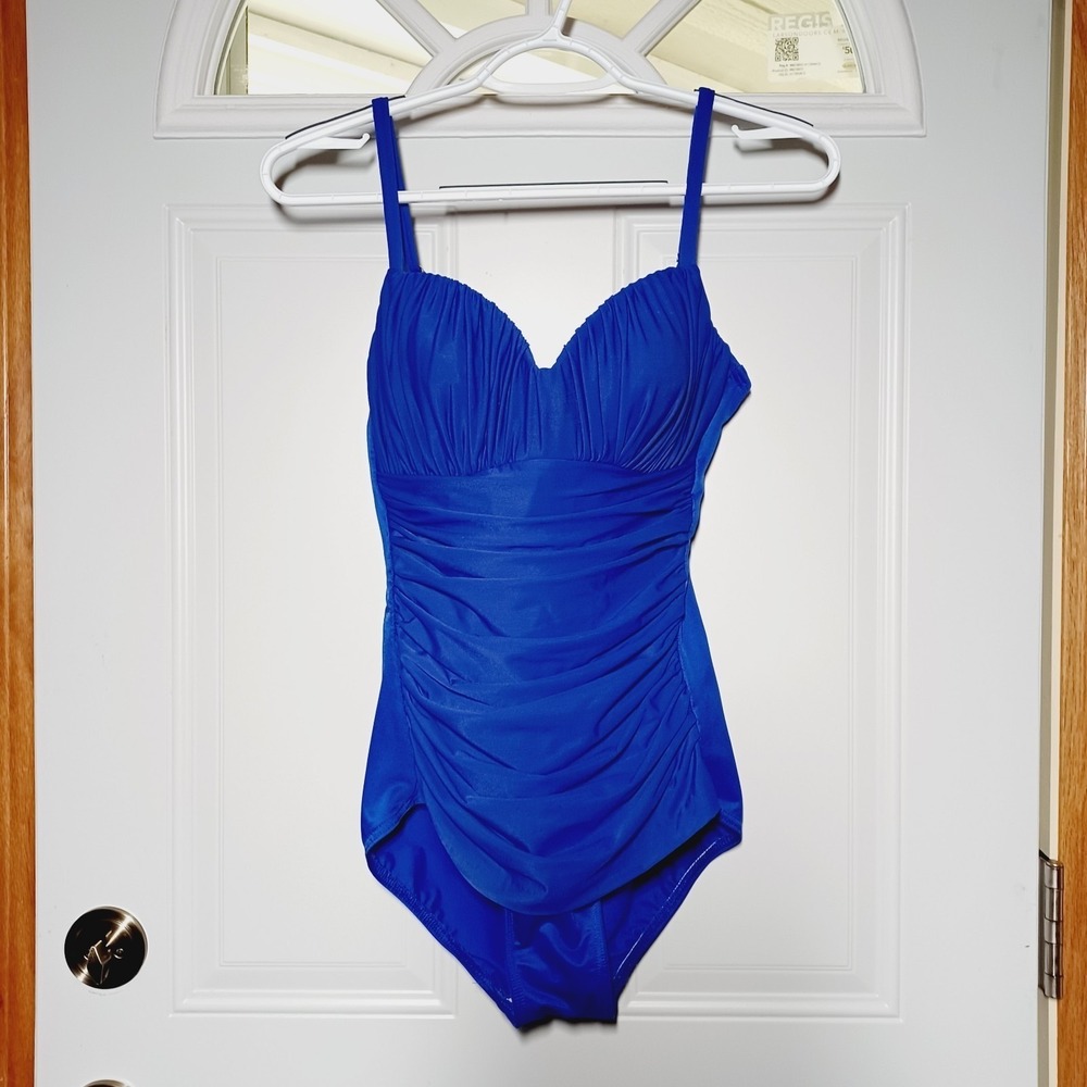 Miraclesuit Solid Blue 1 Piece Swim Suit 8 Tummy Control Swimming Beach  Pool